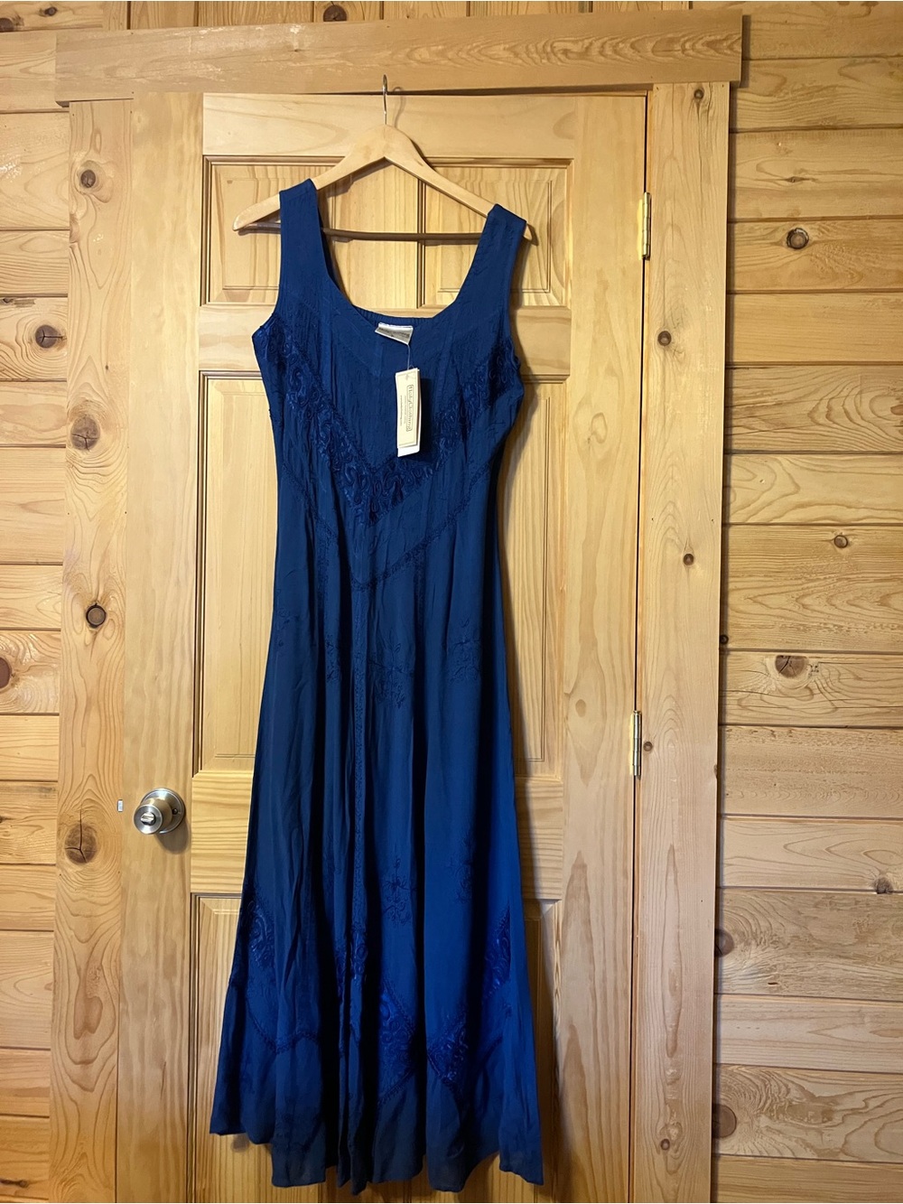 Women's Navy Blue Embroidered Sleeveless Renfaire Maxi Dress - HolyClothing NWT